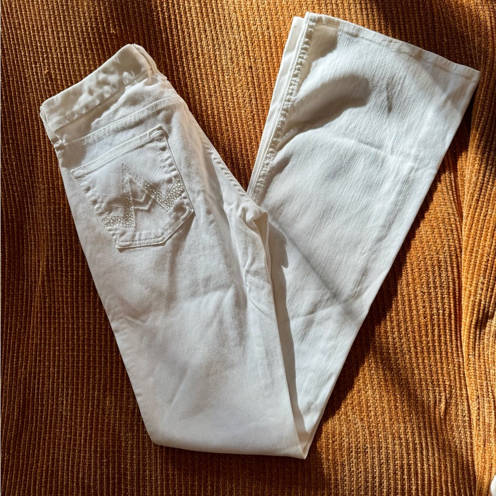 7 For All Mankind Low Rise Crystal A-Pocket White Flare Jeans NWOT